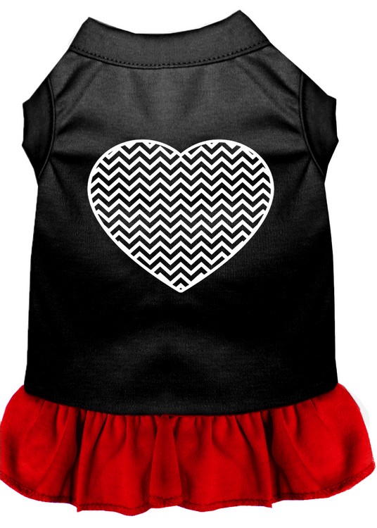 Chevron Heart Screen Print Dress Black with Red XS